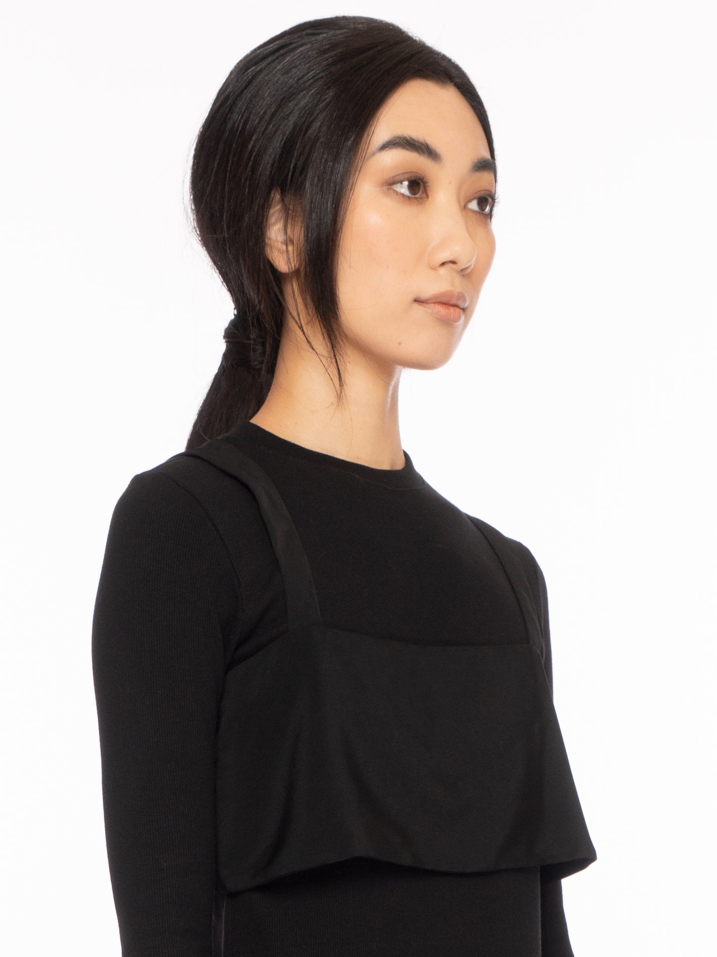 rosin studios black silky satin crop tank top