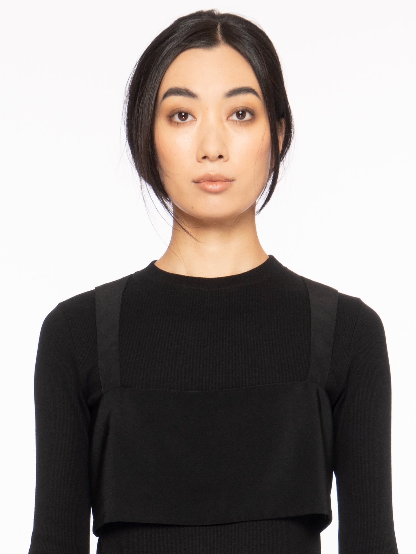 rosin studios black silky satin crop tank top
