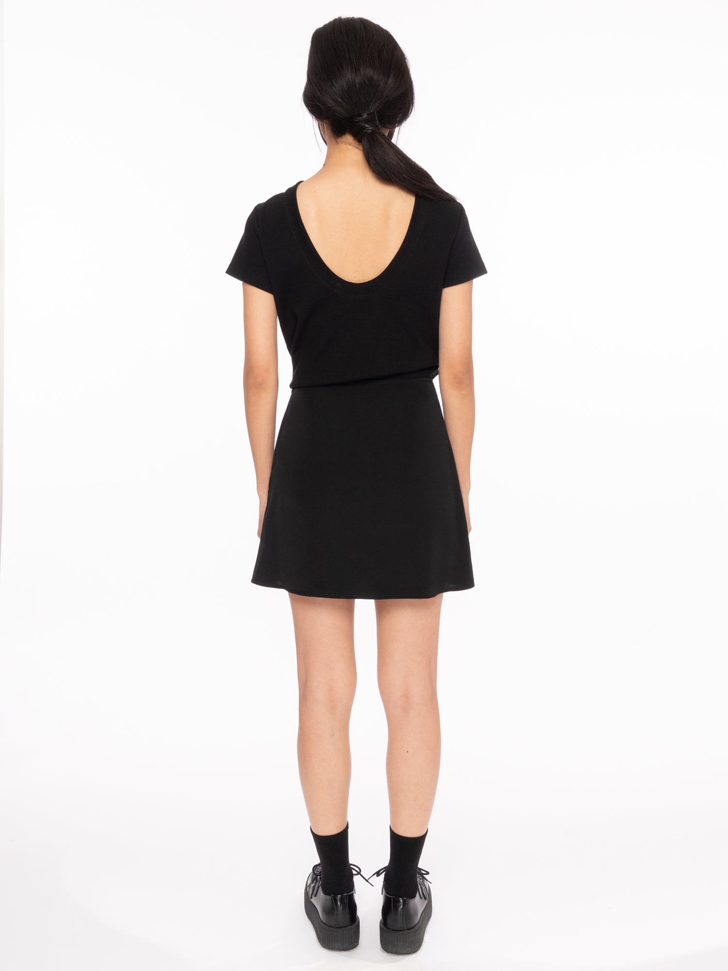 rosin studios black silky satin aline zipper mini skirt