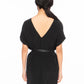 rosin studios black silky satin short sleeve mini dress