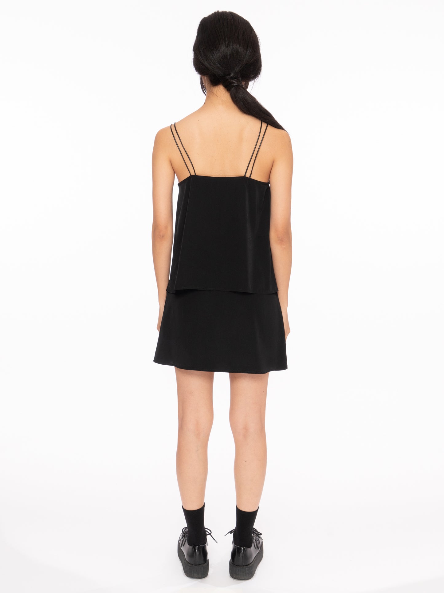 rosin studios black silky satin aline zipper mini skirt